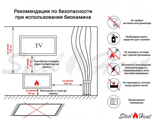 Биокамин SteelHeat WALL LONG 900 черный